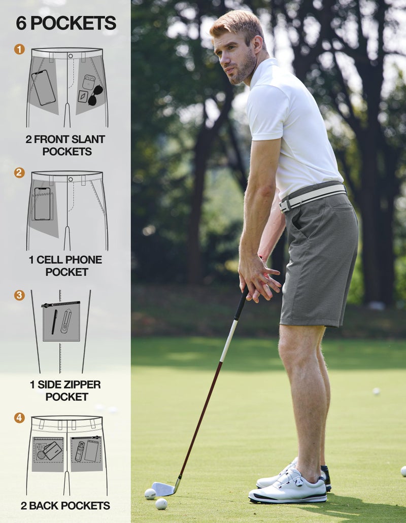 PULI Golf Shorts for Men Stretch Casual Chino Hybrid Dress Flat Front Lightweight Quick Dry with Pockets Grey 36 - Image 4